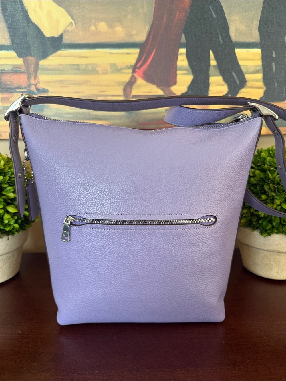 COACH C2818 💟 VAL DUFFLE 💟 VIOLET LEATHER SHOULDER CROSSBODY BAG 🌟LIKE NEW🌟 - Picture 6 of 17